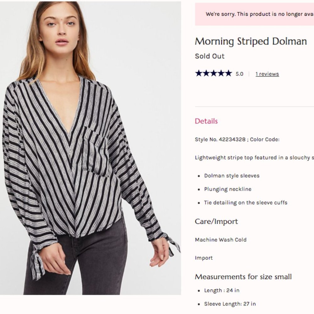 BLUE Free People Morning Striped Dolman
